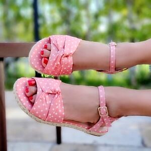 Women's Espadrille Open Toe Polkadot Ankle Strap Flat Sandals Blush Color